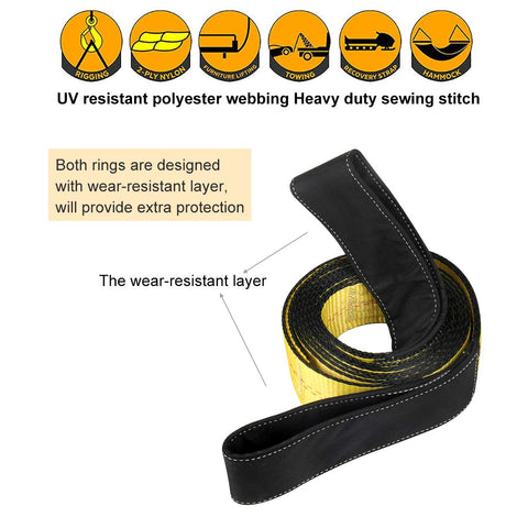 Heavy Duty Lift Sling Straps 10 Ft By 2 In Web Slings With 15,000 Lb Basket Capacity 2 Pack Tree Saver Recovery Winch Strap Yellow