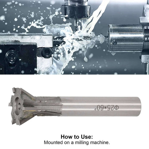 25mm dovetail milling cutter in dual view; 6-flute carbide end mill on straight shank for ferrous and nonferrous metals