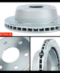Heavy Duty Rear Drilled And Slotted Brake Rotors Deliver Top Shelf Stopping Power With Straight Up Bolt On Fit For Chevy Tahoe Silverado Suburban Avalanche And Cadillac Escalade, showcasing a detailed view of the rotor's surface and holes.