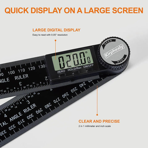 Digital Angle Finder Protractor 7 Inch 200mm Angle Gauge with quick display showing 20.0 degrees for carpentry and home improvement