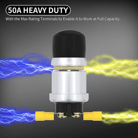 12V 24V Waterproof Kickstart Push Button Switch 50A Heavy Duty Momentary SPST With Neoprene Weatherproof Cover