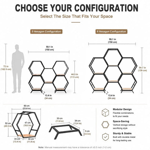 Dope Hexagon Room Divider Shelf With Modular Open Storage Industrial Freestanding Display Bookcase size options diagram