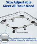 Beefy Heavy-Duty All Steel Fridge Stand With Wheels Mobile Base Size Guide and Adjustable Dimensions Diagram