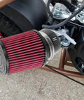 Close-up of Dope 62mm air filter installed on a go-kart engine, fitting Predator 212cc 196cc Hemi and GX160 GX200 clone engines.