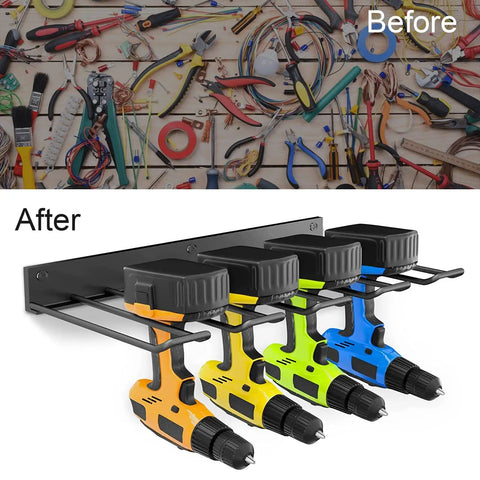 Power Tool Organizer Rack For Two Pack Wall Mount Garage Storage For Handheld And Power Tools Durable Metal Drill Holder in use