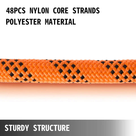 Close-up of 9/16 Inch Double Braid Polyester Rope 200 Ft Heavy Duty Pulling Line For Towing And Rigging 1100 Lbs Load Capacity