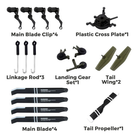 K170 Replacement Parts Kit For UH60L Blackhawk RC Helicopter, Full Spare Parts Set With Main Blade Clips, Landing Gear