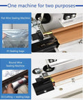 22.83-Inch GAZOGJ Heat Sealing Machine, 2-in-1 Plastic Bag Sealer And Cutter demonstrating flat and round wire sealing options.