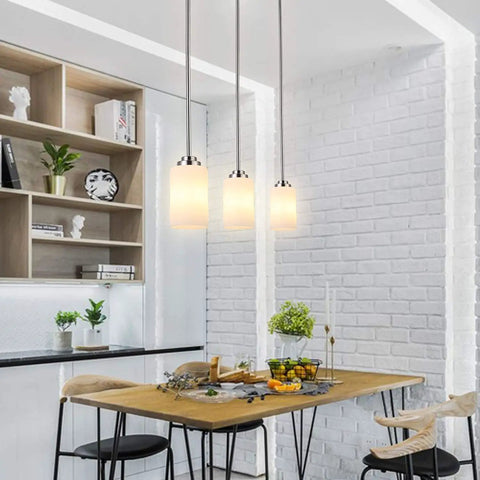 4 Pack White Frosted Glass Shade Replacements for Chandelier Pendant and Wall Sconce Lighting over modern kitchen table