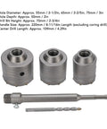 Concrete Hole Saw Kit With 55mm 65mm 75mm Tungsten Steel Triple Tooth Cutter For Efficient Chip Removal For Hollow Brick And Cement Walls AC Pipe Installation Includes Durable Storage Case Built Tough Pro Grade, three cutters and drill bits