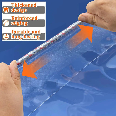 Close-up of reinforced edge and thickened design of 4x6 Ft Clear Tarp For Outdoor Use Heavy Duty PE Clear Vinyl Tarp With Reinforced Grommets