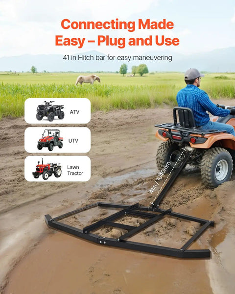 Tow Behind Drag Harrow 74 Inch Wide Driveway Grader Built Tough From Q235 Steel Adjustable Bars With Pin Hitch in mud with ATV