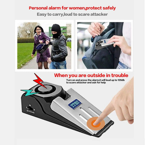 Door Stop Alarm 120dB Siren 4 Pack Non Slip Security Wedge Alarm For Travel Home Dorm Hotel Apartments Entry Alert Safety Device For Women And Kids, black wedge