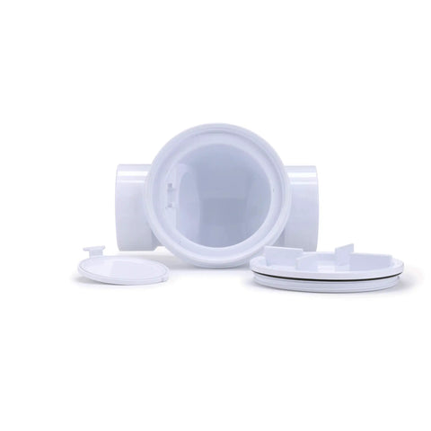 4 Inch PVC Backwater Valve With Quick Action Flapper Elastomeric Seal And Threaded Access Cap With Neoprene Seal displayed against white background