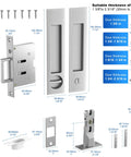 Pocket Door Hardware With Lock Privacy Recessed Edge Pull In Brushed Nickel For Smooth Quiet Sliding Doors Flush Mount Handle Kit With Durable Easy Install Design dimensions and parts shown