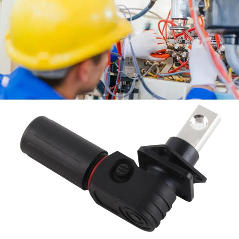 Close-up of Solid Snag M8 Battery Connector Pair For EV Storage With Two Hundred Amp Surge Guard and Smart Reverse Polarity Lock.