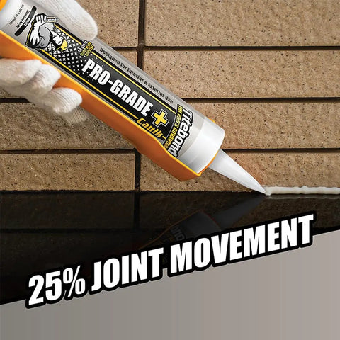 Pro-Grade Plus Siliconized Acrylic Caulk Brown All-Purpose Interior Exterior Sealant applied to masonry gap