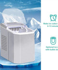 Portable Slick Countertop Ice Maker With Fast Bullet Ice Cubes Ready In Eight Minutes And 33 Pounds Daily For Kitchen Bar Or Game Room Chill Setup, showing clear ice maker unit.