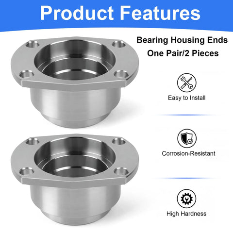 Heavy Duty 9 Inch Bearing Housing Pair For Ford Slide Over 3 Inch Axle Tubes CNC Machined Steel Ends With One Half Inch Threaded Bolt Holes Raw Finish Durable Replacement Set, pair of machined bearing housing ends