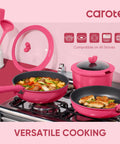 15 Piece Nonstick Pots And Pans Set With Detachable Handle For Induction Cooktop, Oven And Dishwasher Safe, pink cookware