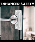 Heavy Hitter Stainless Steel Door Strike Guards Sleek Silver Two Pack installation on a wooden door handle for enhanced safety.