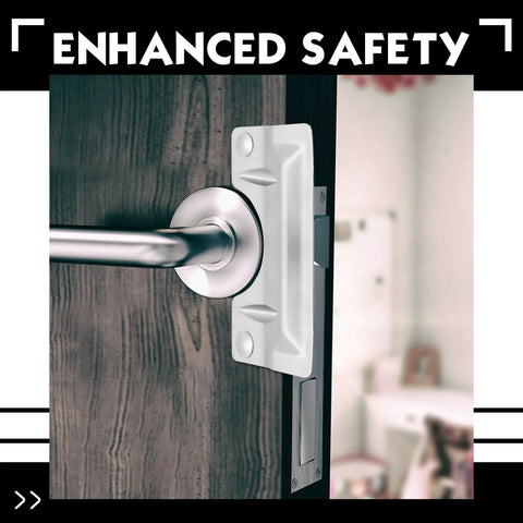 Heavy Hitter Stainless Steel Door Strike Guards Sleek Silver Two Pack installation on a wooden door handle for enhanced safety.