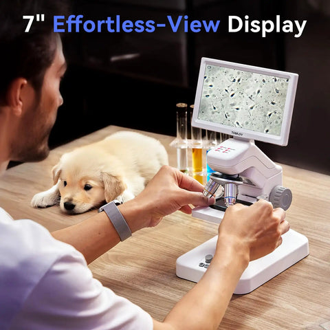 Digital Microscope With 7 Inch IPS Display Budget Friendly Wireless App Control Real Time Crystal Clear Viewing TV And PC Display Kid Friendly Classroom And Home Use Education Science Kit For Curious Students And Home Labs on desk