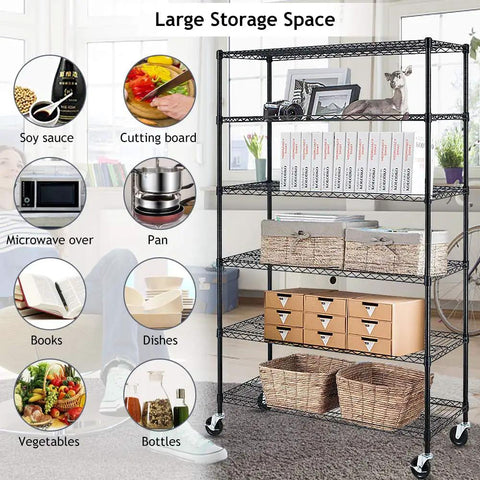 Heavy Duty Rolling Wire Shelving Unit Six Tier Adjustable Steel Storage Rack With Smooth Casters Commercial Grade NSF Certified Shop Ready Heavy Lifter Utility Shelf For Garage And Basement