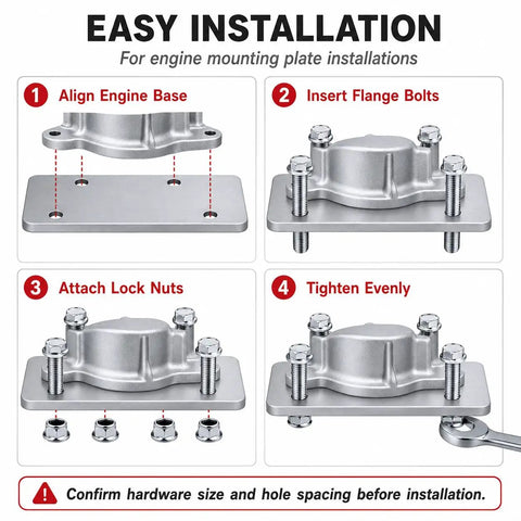 Installation steps for Tough As Nails Engine Mount Bolt Kit for Go Karts and Mini Bikes with flange bolts and lock nuts.