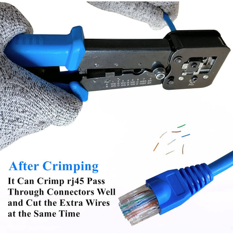 RJ45 Pass Through Crimping Tool Kit For Cat6 Cat5e Cat5 With 50 RJ45 Pass Through Connectors And 50 Covers, Wire Stripper And Network Cable Tester