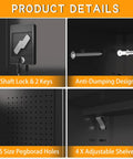 Tall And Wide Metal Storage Cabinet With Doors And Four Adjustable Shelves Beefy Heavy Duty Lockable Garage Cabinet On Wheels With Pegboard System For Office Gym Basement And Warehouse Black, pegboard and shelf details