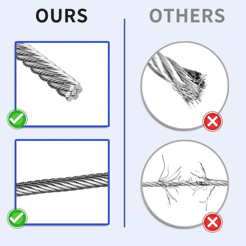 Comparison between 1/8 Inch T316 Stainless Aircraft Cable 300 Feet and other lower quality cables.