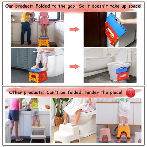 Toddler Folding Step Stool For Bathroom Sink Helper Rock Solid Non Slip Base Easy Nifty Fold Down Design Super Secure Lock Handle Smooth Ride Red And Blue Duo Pack For Home Organization