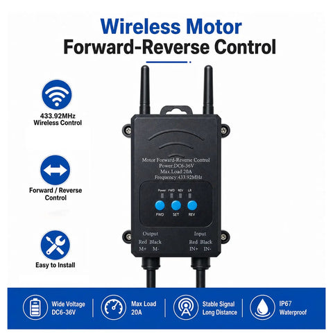Built Tough DC Motor Wireless Remote Control Switch with seamless forward reverse control for 6V to 36V systems.