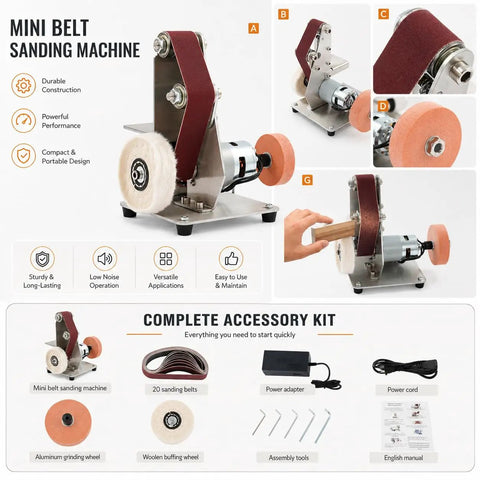 Badass Electric Belt Sander Featuring Adjustable Angle And Seven Speed Switches Spanning Four Thousand To Nine Thousand RPM for mini vertical sanding.