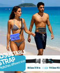 Two people wearing Waterproof Fanny Pack For Women IP68 Phone Passport Pouch Floating Dry Bag on beach, adjustable strap.