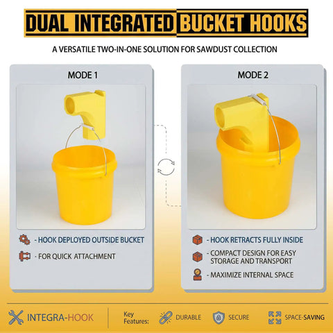 Table Saw Dust Collector Adapter 2.56 Inch ID Fit For Quick Easy Sawdust Cleanup Dual Integrated Hooks For Dust Bucket