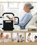 Senior using Heavy Duty Bed Rail For Seniors With Motion Sensor Light And Triple Non Slip Handles 400 Lb Capacity ASTM Certified
