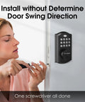 Woman installing Keyless Entry Electronic Deadbolt Lock With Keypad Black 50 User Codes Alarm Auto Lock Battery Indicator.