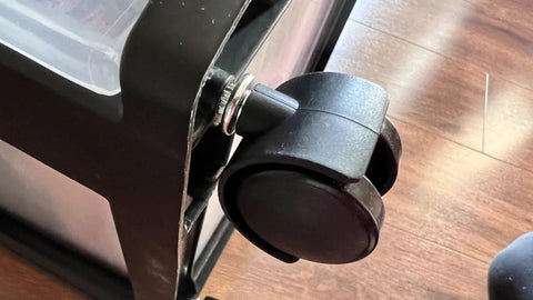 Installed 1-1/2 in black plastic caster wheel on Sterilite 3-drawer cart; metal mounting stem