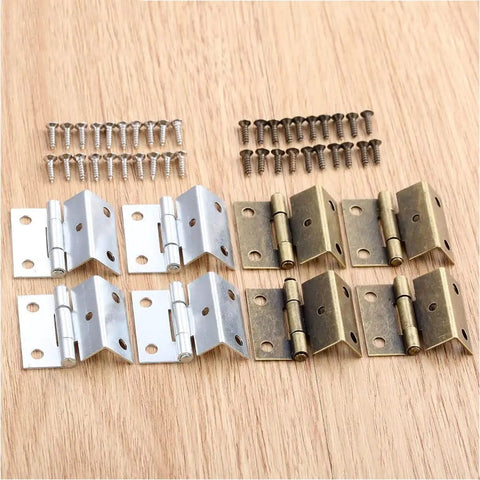 Dope Zinc Alloy Cabinet Hinges Set with Antique Bronze and Silver Finish, Includes 4 Decorative Hinges and 20 Screws, Perfect for Vintage Wood