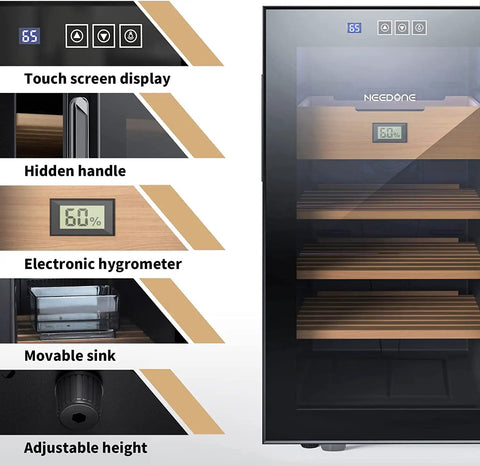48L Electric Cigar Humidor Cabinet With Cooling And Heating Temperature Control, Spanish cedar shelves, hygrometer display