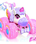 Unicorn RC Car For Girls 360 Degree Spin 4WD 2.4GHz Remote Control Toy With Lights And Music Easy Stunt Vehicle For Ages 3 And Up