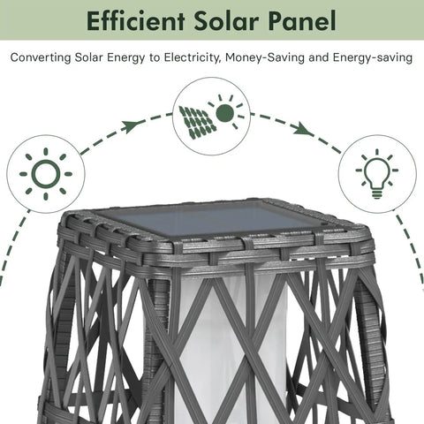 Outdoor Solar Powered Wicker Floor Lamp for Patio and Garden, Weather Resistant Deck Light in Silver Gray, Auto On at Dusk and Off at Sunrise, 8 to 10 Hours Run Time, No Wiring Needed, Easy Setup, Cozy Backyard Ambience