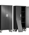 61 Inch Tall Metal Garage Storage Cabinet With Rolling Tool Cabinet Locking Two Doors And Wheels, open door, adjustable shelves visible