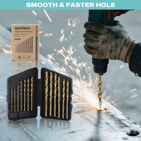 Pro Grade M35 Cobalt Drill Bit Set 13 Piece For Stainless Steel And Hard Metals With Indexed Carry Case Includes Sizes From One Sixteenth Inch To One Quarter Inch And 135 Degree Split Point For Fast Precise Drilling Eastpace used on metal surface