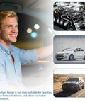 KINGTAIXIN coolant tester accessory shown with engine-bay close-up, white sedan, and desert SUV collage.