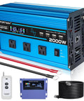 Road Trip Ready 2000 Watt Pure Sine Wave Inverter with 4000 Peak DC 12V To 110V AC Converter LCD Panel and remote.