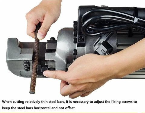 Heavy Duty GQ-16L Electric Rebar Cutter With Mighty All-Copper Motor, cutting thin steel bars during operation.