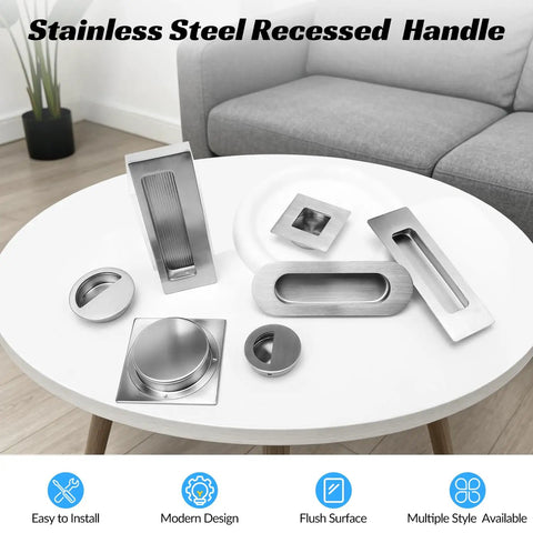 Two Pack Rectangular Recessed Sliding Closet Door Pulls Stainless Steel Handles 120mm By 40mm For Pocket Doors Cabinets Drawers